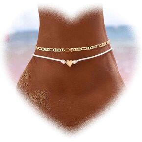 Bohemian Layered Heart Anklet Gold Love Heart Ankle Bracelet Woven Rope Anklets Chain Bracelet Adjustable Beach Anklets Summer Beach Foot Chain Jewelry for Girls Gifts in Kuwait