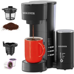 3IN1 Single Serve Coffee Maker for K Cup & Ground, Small Coffee Machine with Milk Frother, 6 to 14oz Brew Size, 28oz Removable Water Tank, Adjustable Drip Tray, for Americano, Latte, Cappuccino