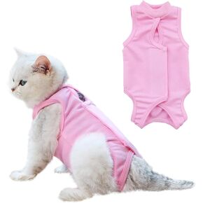 Cat Recovery Suit, 1 Pack Pink Soft Breathable Cat Recovery Clothes E-Collar Cat Wound Surgery Recovery Suit After Surgery Wear for Cats Kitten, S