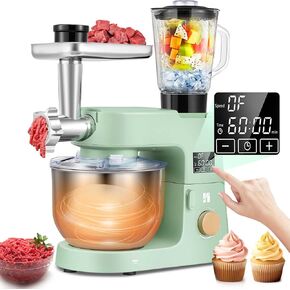 Huanyu 9 in 1 Stand Mixer Multifunctional Electric Kitchen Mixer LED Touch Screen Fermentation Dishwasher Safe with Meat Grinder Vegetable Slicer