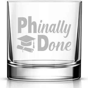 PHianlly Done Engraved Whiskey Glass • Funny PhD Graduation Gift for Him or Her • Unique Whiskey Glass for Men or Women University Graduation