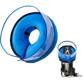 Wepet Adjustable Protective Elizabethan Collar for Cats & Dogs with shield, Pet recovery collar, Pet cone, Inflatable, Removal & Washable, Easy Storage, Durable & Soft, Blue, Size M with clear shield