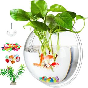 wuweot خزان الأسماك المعلق على الحائط، 9 بوصة نبات الأكريليك تررم حوض السمك حوض السمك، ديكور الحائط فقاعة الأسماك النباتية مع النباتات وهمية والحجر الملون (0.5 جالون السمك) in Kuwait