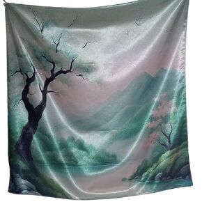 Japanese Landscape - scarf, neck scarf, silk scarf, long scarf, large silk scarf, neck scarf for women, long scarf for women lightweight