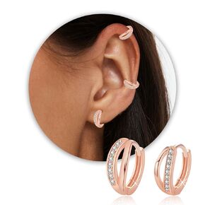 Small Huggie Hoop Earrings for Women, 14K Gold Plated Double Hoop Earrings, Cubic Zirconia Hypoallergenic Hoop Earrings for Women Teen Girls (Rose gold)