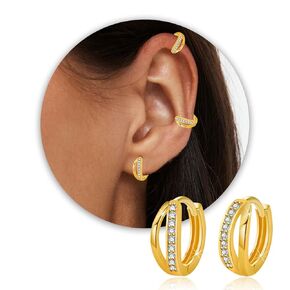Small Huggie Hoop Earrings for Women, 14K Gold Plated Double Hoop Earrings, Cubic Zirconia Hypoallergenic Hoop Earrings for Women Teen Girls (Rose gold)