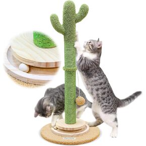 SC30 Tall Scratching Post for Cats, 30in Cactus Cat Scratching Post Cat Scratcher Cute Sisal Large Cat Scratching Post with Modern Wooden Ball Tracking Interactive Toys