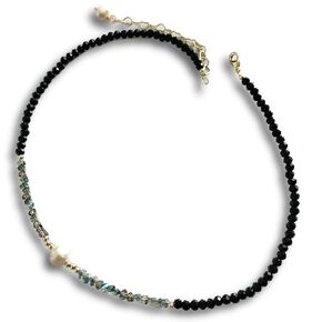 Handmade Natural Baroque Freshwater Pearl Necklace, Sweet Gift of Love, 14K Gold-Plated Winding Design, Multiple Wearing Methods, Versatile Style (Black Spinel&Pearl Buttons)
