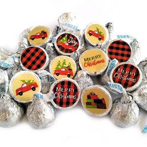 Red Truck Christmas Labels for Hershey's Kisses Chocolates by Adore By Nat - Holiday Candy Stickers - Set of 240