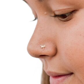Nose Pin 14k Gold | Dragonfly Nose Bone | Tiny Cute Nose Piercing Stud | Natural Organic Inscet Jewelry