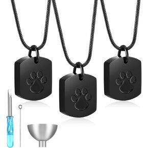 3 Pcs Pet Cremation Jewelry Urn Necklace Memorial Ashes Necklace for Women Men Keepsake Pendant Pet Necklace Paw Print Necklace for Pet Cat Dog Ashes with Filling Kit
