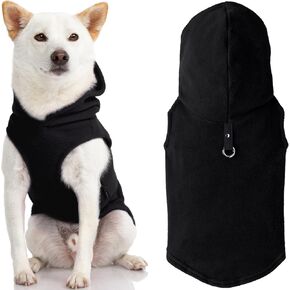 Gooby Fleece Vest Hoodie Dog Sweater - Black, Large - Warm Pullover Dog Hoodie with O-Ring Leash - Winter Hooded Small Dog Sweater - Dog Clothes for Small Dogs Boy or Girl, and Medium Dogs