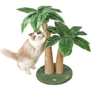 28.5" Tall Cat Scratching Post Cat Scratcher, 2 Curved Design Cat Post Cat Tree with 5 Interactive Balls, Natural Sisal Rope Scratching Posts for Indoor Cats and Outdoor (Style A)