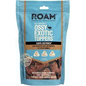 ROAM Ossy Exotic Dog Topper - Sustainably Raised Ostrich Meat Dog Food Topper - Non-GMO Ostrich Dog Treats 4 Ounce