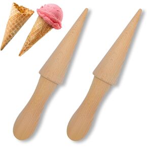 2Pcs Ice Cream Cone Molds, Reusable wooden Cream Horn Molds Waffle Cones Pizzelle Roller Egg Roll DIY Mold for Kitchen Cooking and Baking