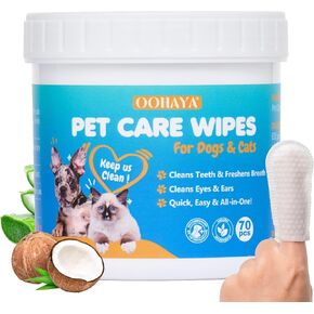 3-in-1 Pet Finger Wet Wipes for Dogs & Cats, Soft Disposable Finger Towels for Eye, Ear, & Dental Care, Freshen Breath with Deep Teeth Cleaning Support, Pack of 50