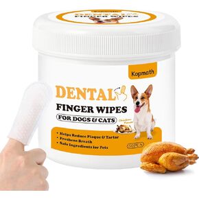 Dental Care Finger Wipes for Dogs & Cats, Reduces Plaque & Tartar Freshens Breath, Pre-Soaked Pet Teeth Wipes, Easy to Use Disposable Oral Cleaning Pads, Peanut Flavor