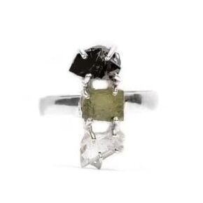 Moldavite, Herkimer & Black Tourmaline Ring Natural Moldavite 925 Sterling silver Handmade Jewelry with Gemstone From Czech Republic (7)