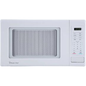 Magic Chef 0.9 Cubic Feet 900 Watt Stainless Countertop Microwave Oven for Compact Spaces with 6 Pre Programmed Cooking Modes, White