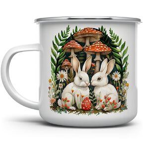 Woodland Bunnies Cottagecore Cozy Campfire Coffee Tea Hot Chocolate Mug, Spring Forest Mushroom Nature Camping Cup, Easter Gift (12oz)
