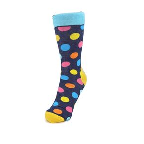 Colorful Polka Dots Navy Blue Pink Yellow Dress Socks | Mandujour Handmade Socks