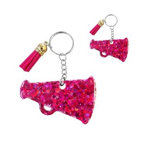 Glitter Cheer Keychain - Cheer Megaphone Charm Keychains - Girls Cheerleading Accessories - Ideal Gift for Cheerleaders and Team Members - Silver/2pcs