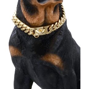 BAOBOTE Gold Dog Chain Collar Walking Metal Chain Collar with Design Secure Buckle,14MM Heavy Duty Cuban Link Chain Training Collar for Small Medium Large Dogs(20" Gold)