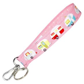 Camping Key Fob Strap - Pink Camper Keychain - Glamping Trailers - RV Camping Gift - - 1 x 6 Inch Loop - Cute Purse or Wallet Strap - Handmade by Green Acorn Kitchen
