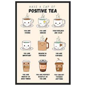Positive Tea Poster, Positivity Print, Mental Health Poster for School Psychologist, Therapy Counseling Wall Art, Counsellor Therapist Office Decor - 11x17 in. LAMINATED - No Frame
