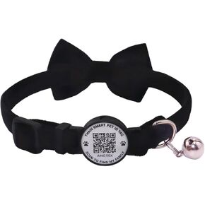 THAIN Personalized Cat Collar with bell and Bowtie Breakaway QR Code Name Smart ID tag quick release soft comfortable collar for cats and kittens (Red)