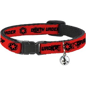 Star Wars Cat Collar, Breakaway Collar with Bell, Star Wars Darth Vader Japanese Characters and Logo Red Black, 8.5 to 12 Inches 0.5 Inch Wide