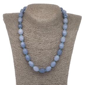 Women's Handmade Natural Gemstone Beaded Necklace, Statement 10x14mm Beaded Necklace for Women Girls - Gift Boxed Ideal Gift for Her (Blue)