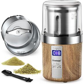 COOL KNIGHT Herb Grinder, Spice Grinder, Electric Grinder with Timer, 304 Stainless Steel Blades and Removable Stainless Steel Bowl, Large Capacity for Quick Grinding of Spices,Herbs,Coffee Beans,etc