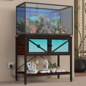 40-50 Gallon Fish Tank Stand, Aquarium Stand with Power Outlets & LED Light, Cabinet for Fish Tank Accessories Storage, Heavy Duty Metal Frame, 760LBS Capacity, White