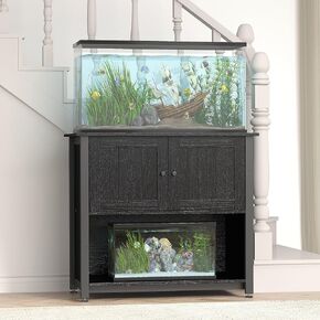 40-50 Gallon Fish Tank Stand with Cabinet, Metal Aquarium Stand for Accessories Storage, Reptile Tank Turtle Terrariums Table Bearable 1000LBS, Accommodates 2 Aquariums, Black