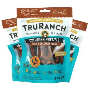 Collagen Pretzels, Bully, Healthy Joint Support Dog Treat, Rawhide Alternative, Skin & Coat Health, 3 Bags, 24 Count