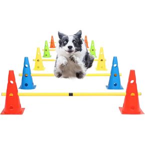 Dog Jump Agility Training Set Puppy Agility Training Hurdle 10 Cones & 5 Poles Combo for Backyard Adjustable Obstacle Training Course Equipment Outdoor Indoor