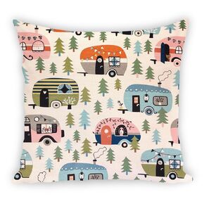 Retro Campers Pillow Cover - Colorful Camping Trailers on Cream - Fits 18 x 18 Inch Pillow - RV Camping Decor - Handmade by Green Acorn Kitchen