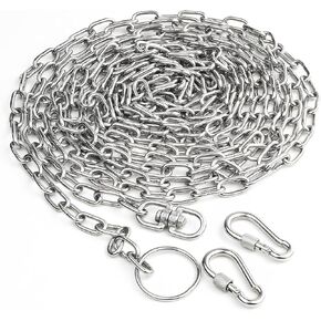 16FT/5M Heavy Duty Dog Chain for Yard, 1/8" 304 Stainless Steel Tie Out Cable with Two Hook for Medium Big Dogs, Metal Chew Proof Pet Runner Chain Leash Lead for Outdoor Camping Hiking, 3MM
