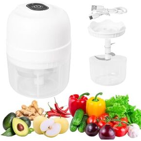 Electric Garlic Chopper, Mini Portable Veggie Chopper 250ml USB Rechargeable, Vegetable Chopper with Container, Small Food Processor for Chopping Garlic, Ginger, Chili, Minced Meat, Onion(White）