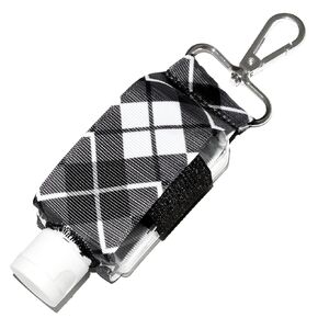 Hand Sanitizer Holder With Refillable Container - Black & White Argyle Plaid - 2 Ounce Travel Size - Swivel Clip For Backpack, Purse or Keychain - Handmade by Green Acorn Kitchen