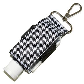 Hand Sanitizer Holder With Refillable Container - Black & White Houndstooth Check - 2 Ounce Travel Size - Swivel Clip For Backpack, Purse or Keychain - Handmade by Green Acorn Kitchen