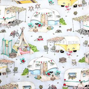 Camping Scenes on Gray Coffee Station Mat - Dish Drying Mat - Pet Placemat - Appliance Mat - Camper Mat - 16 x 20 Inches - Handmade by Green Acorn Kitchen