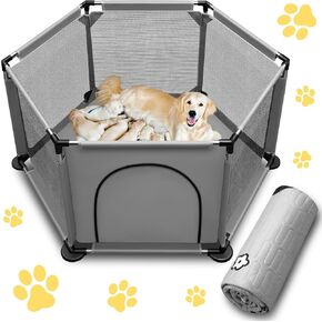 Whelping Box for Dogs,25.5’’Extra Tall Dog Whelping Pen with Whelping Pad,Dog Whelping Supplies for Dogs Puppies,Whelping Box for Large Small Breed Dogs(48" Dia.x25.5 H)