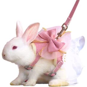 Rabbit Harness and Leash for Walking Escape Proof - Cute Skirt Mesh Breathable Bunny Vest Harness Outdoor Camping Hiking Training - Also Suit for Ferret Kittn Puppy Small Animals (Small)