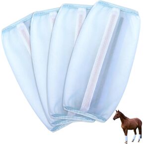 Fly Boots for Horses Mesh Loose Fitting Horse Leggings Breathable Fine Leg Guard Anti-Mosquito Equestrian Equipment Protect Horse Legs Set of 4 (Blue)