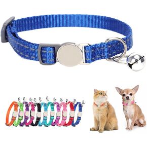 Orange Breakaway Collar for Dog with Bell, Reflective Safety Soft Nylon Break Away Kitten Collar with Bells for Xs Small Puppy Dogs Cats, Neck 7-11 Inch