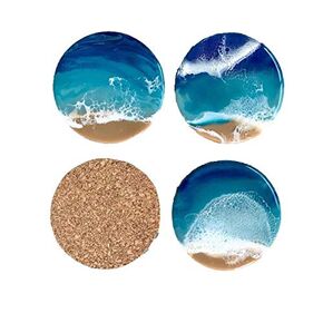Handmade Beach Resin Art Beverage Coaster, Blue Ocean Theme, Ideal for Mothers Day, Fathers Day, Housewarming Gift, Baltic Birch Wood Coaster Set in Various Sizes (Set of 2)