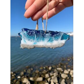 Puerto Rico Holiday Ornament, Handmade Resin Art is One Of A Kind, Island Christmas Ornament With Real Sand And Ocean Waves