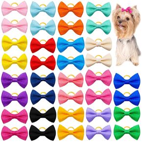 20pcs Cat Dog Bowknot Hair Accessories with Rubber Bands, Multicolor Hair Bows for Pet Grooming